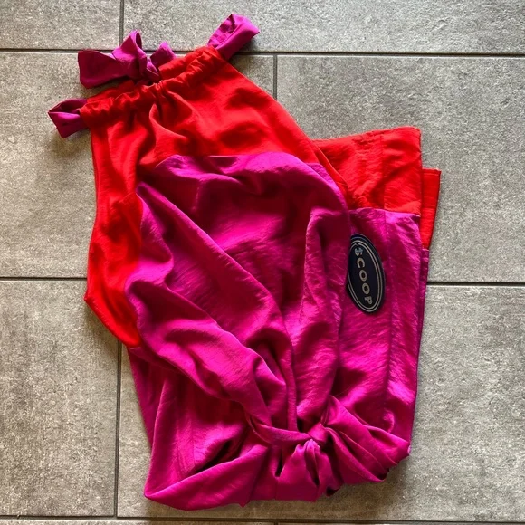 NWT Scoop Women's Halter Top Color Block Midi Dress with Tie at Waist - Picture 4 of 6